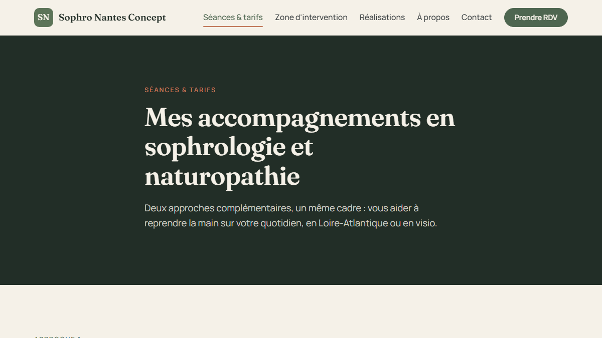 Page services du site Sophro Nantes Concept