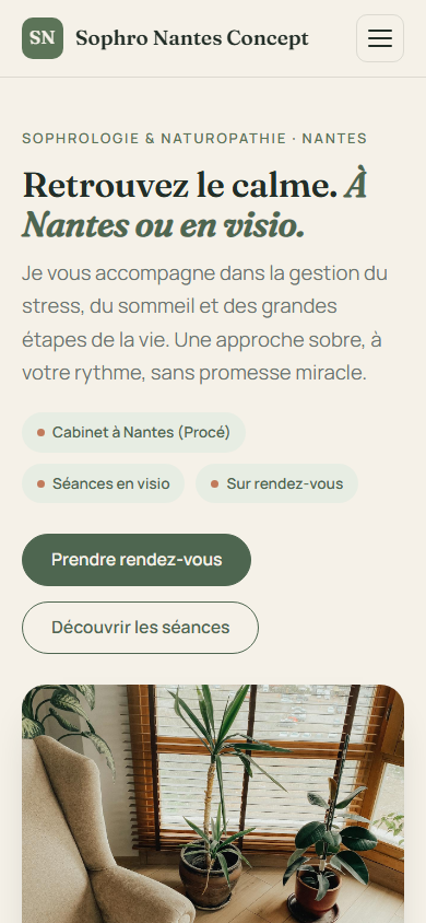 Vue mobile du site Sophro Nantes Concept